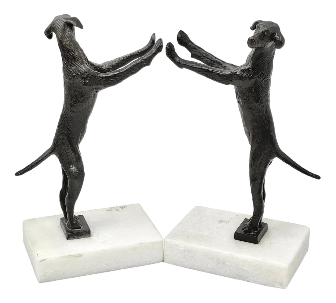 Upright Labrador Retriever Cast Iron Dog Bookends With Marble Bases (1 of 6)