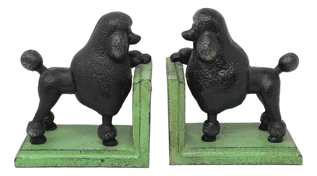 Pair Of Black Poodle Cast Iron Bookends: Dimensions: 5”W x 3”D x 6”H