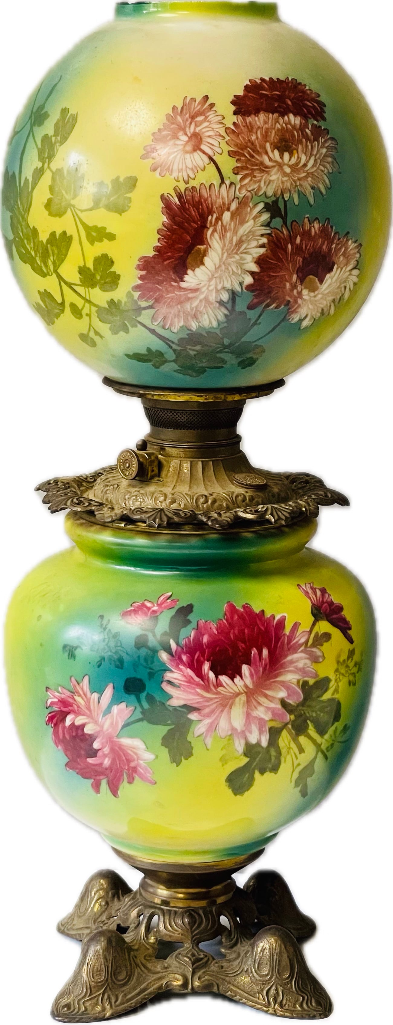 Early 1900's Fostoria Glass Co. Victorian Hand Painted Parlor Oil Lamp (1 of 15)