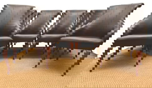 Set of Ten American Drew Leather Dining Chairs