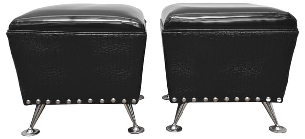 Pair of Faux Leather Studded Footstools