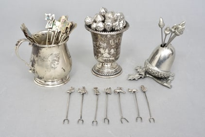 Collection of Sterling Silver H'ordourves Picks, Holders and More