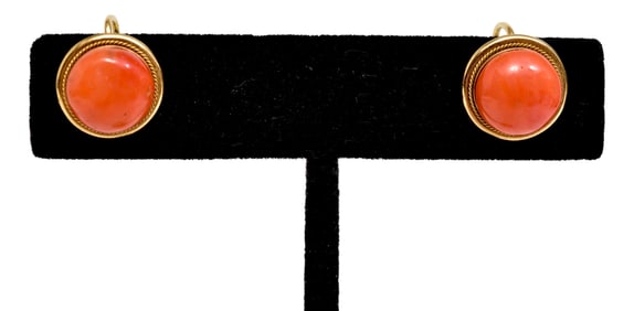 14k Yellow Gold and Coral Screw Back Earrings