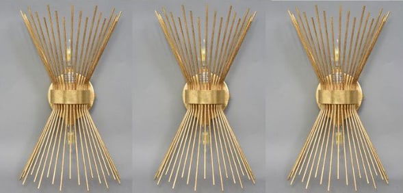 Set of Three New Gilt Starburst Wall Sconces