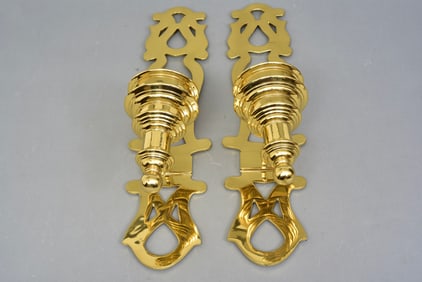 Pair of Brass Decorative Crafts Lacquered Pillar Candle Holders