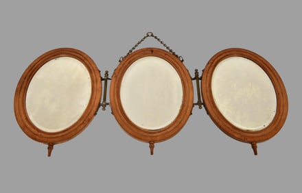 19th Century Tri-Fold Gentleman's Burl Wood Shaving Mirror