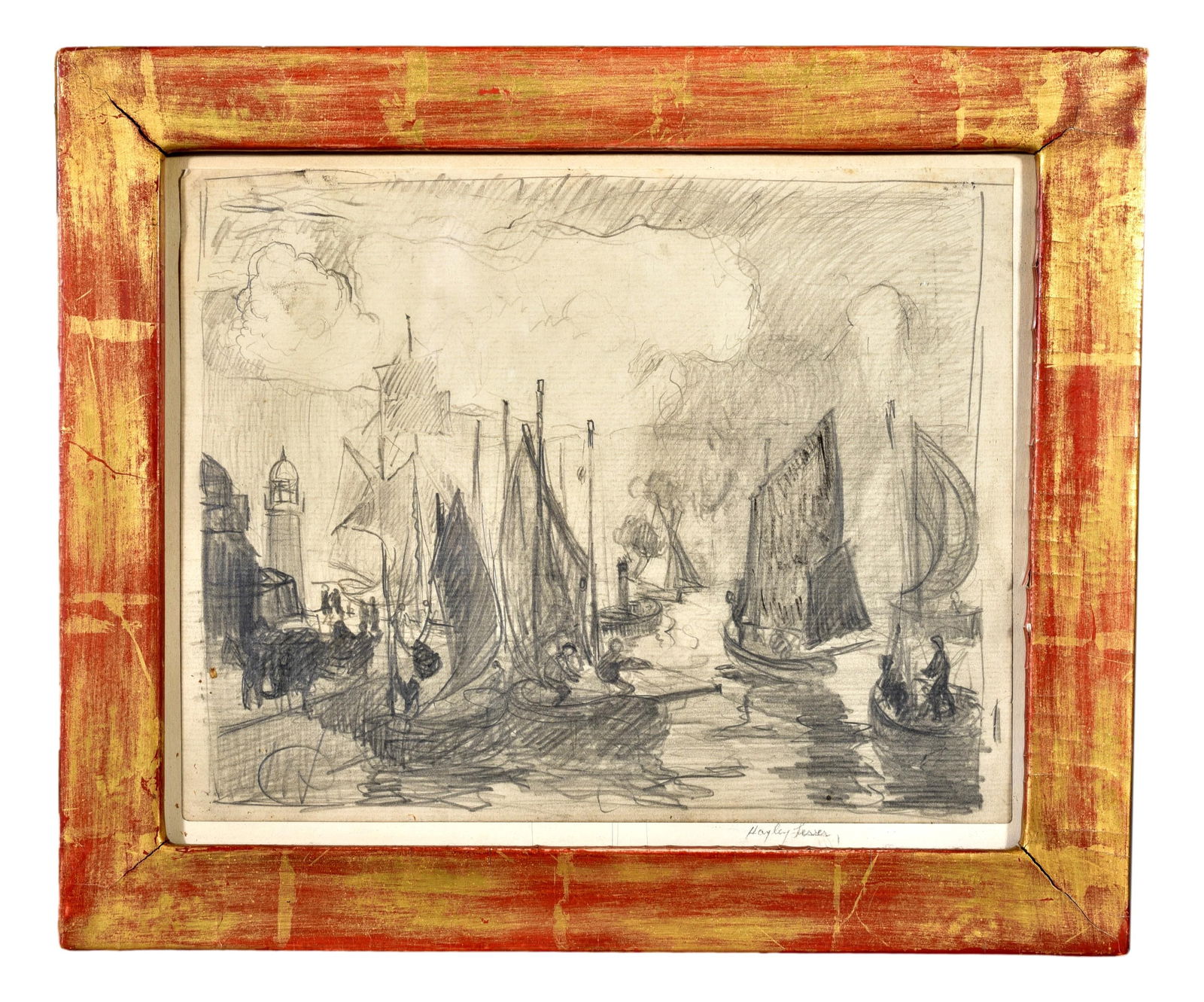 Hayley Lever (1876-1958) Signed Original Drawing Titled “Fishing Fleet, St. Ives-1904” (1 of 6)