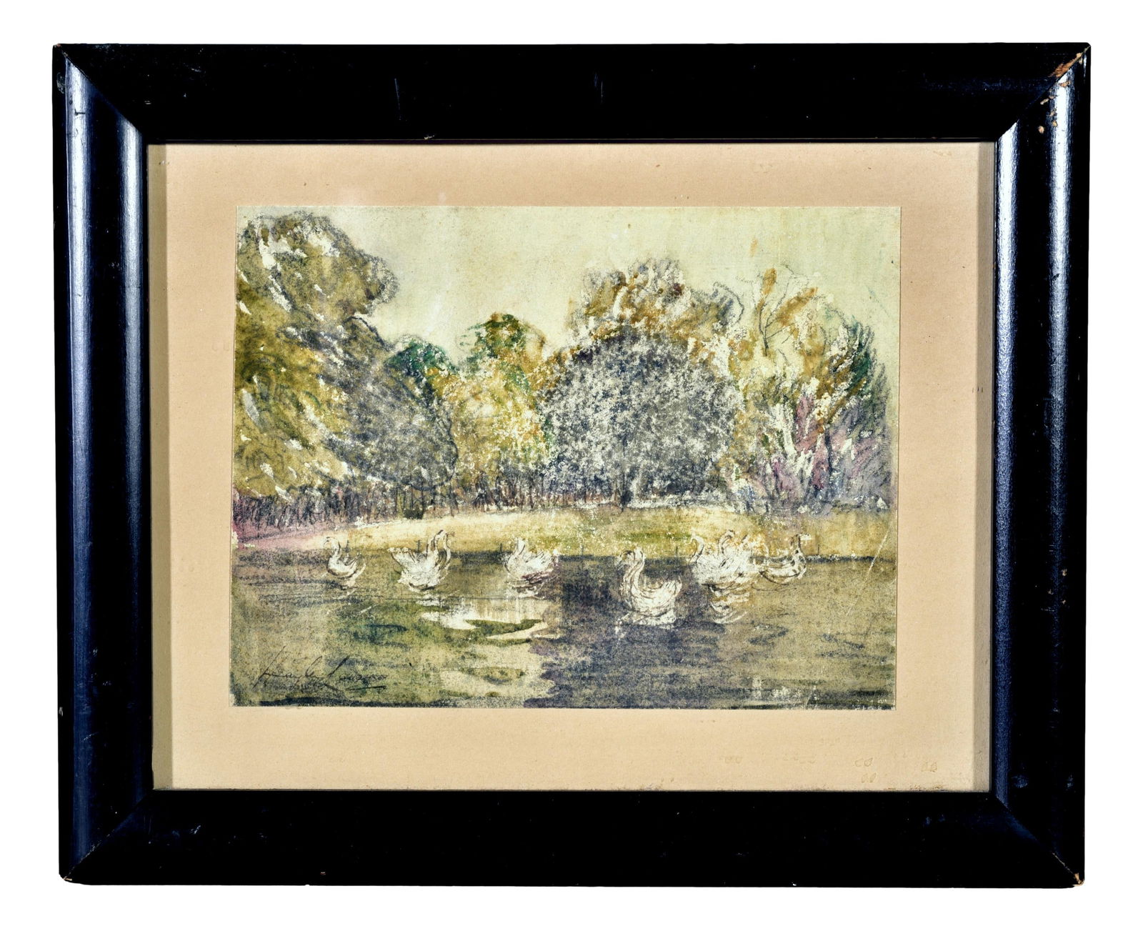 Hayley Lever (American, 1876-1958) Signed Original Watercolor Depicting Swans in a Lake (1 of 6)