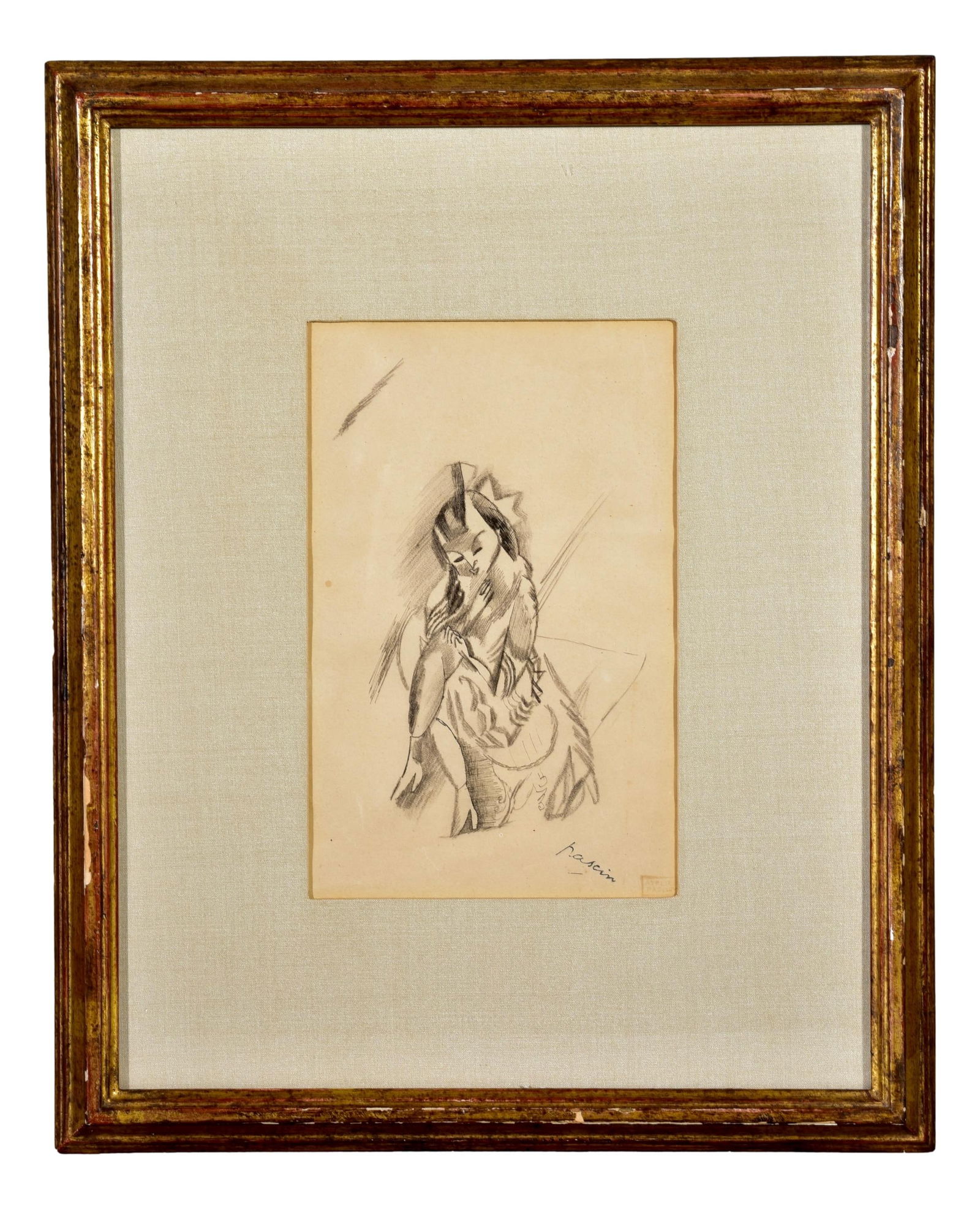 Jules Pascin (French, 1885-1930) Signed Pencil and Charcoal on Paper: Signed and stamped in lower bottom corner. Dimensions: - Framed: 14 1/2”H x 11 1/2”W - Sight: 7 1/2”H x 4 3/4”W Town Auction House & Gallery also offers local delivery to Manha