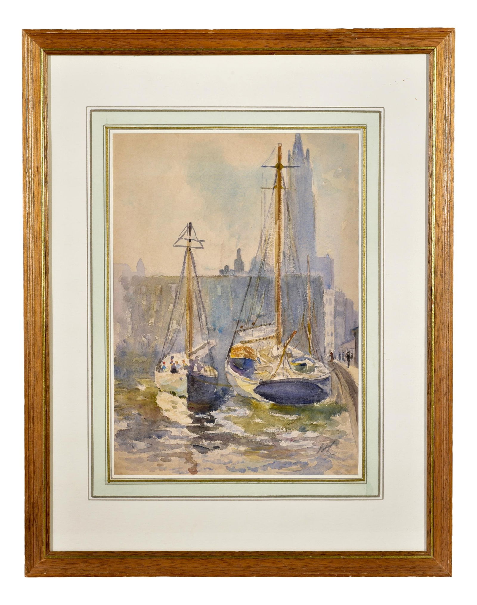 Hayley Lever (1876-1958) Signed Original Watercolor Titled “Yachts Hudson River N.Y., 1924” (1 of 6)