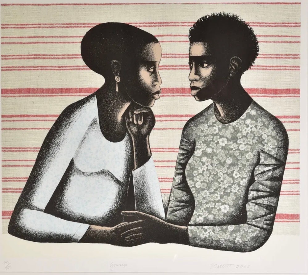 Elizabeth Catlett (Mexican/American, 1915-2012) Gossip Signed Photolithograph (1 of 9)