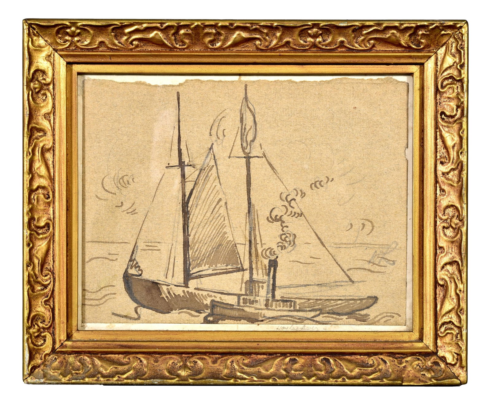 Hayley Lever (1876-1958) Signed Original Drawing Titled “Fishing Schooner” (1 of 6)
