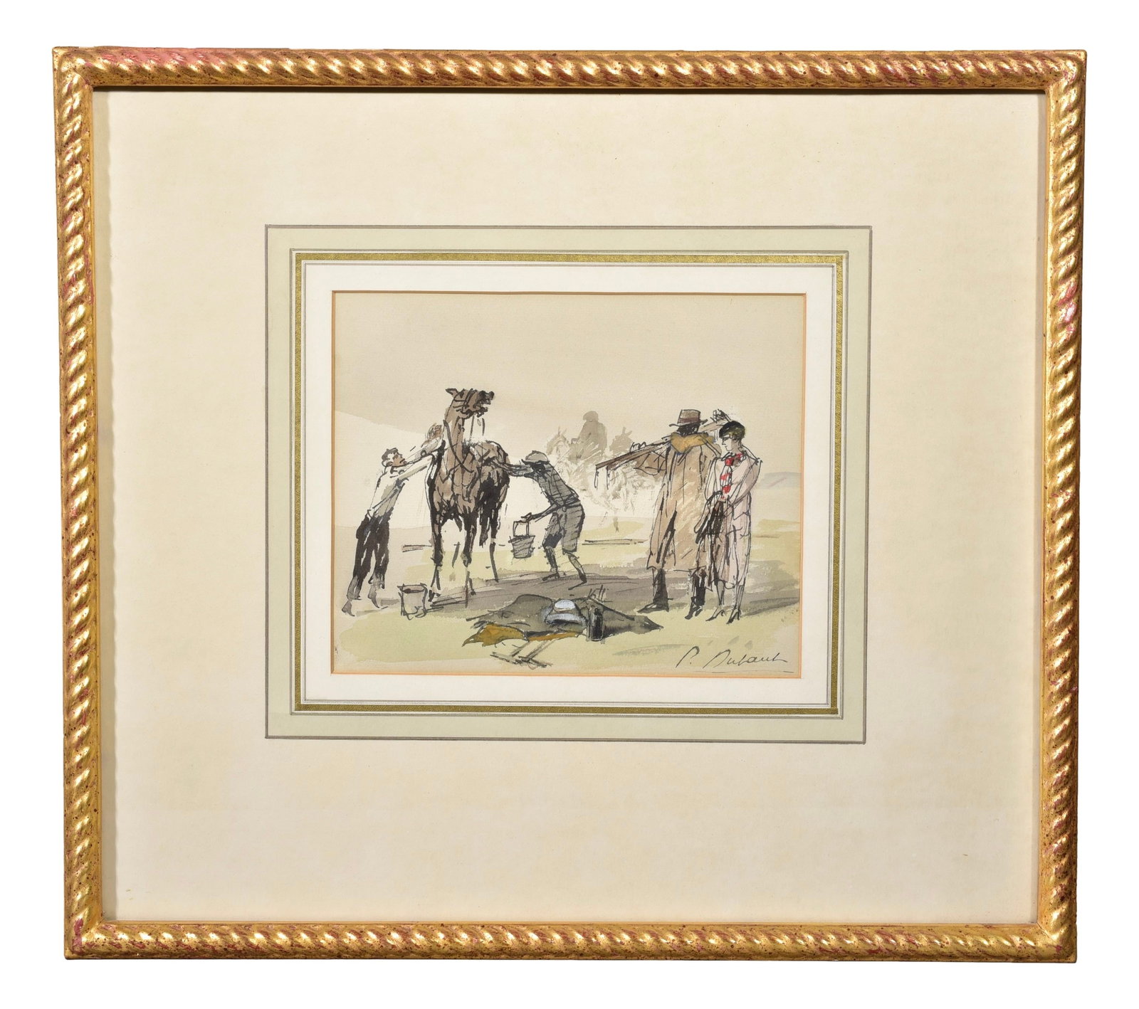 Pierre Olivier Dubaut (French, 1886-1968) Signed Watercolor Titled “After The Game #12": Dimensions: - Framed: 17”H x 19”W - Sight: 7”H x 8 3/4”W Town Auction House & Gallery also offers local delivery to Manhattan, Connecticut and Westchester for most items exclud