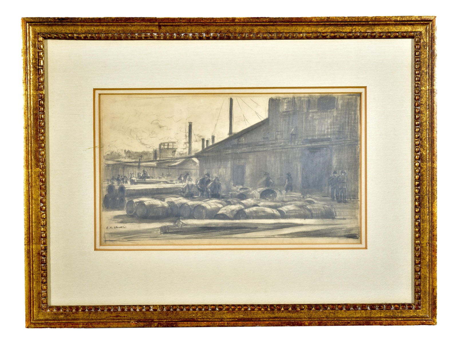 Clarence Kerr Chatterton (American 1880-1973) Signed Pencil Drawing Titled “On The Docks” (1 of 6)