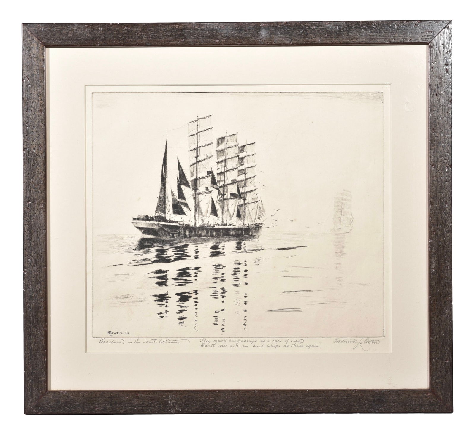 Frederick L. Owen Etching Titled “Becalmed in the South Atlantic” (1 of 6)