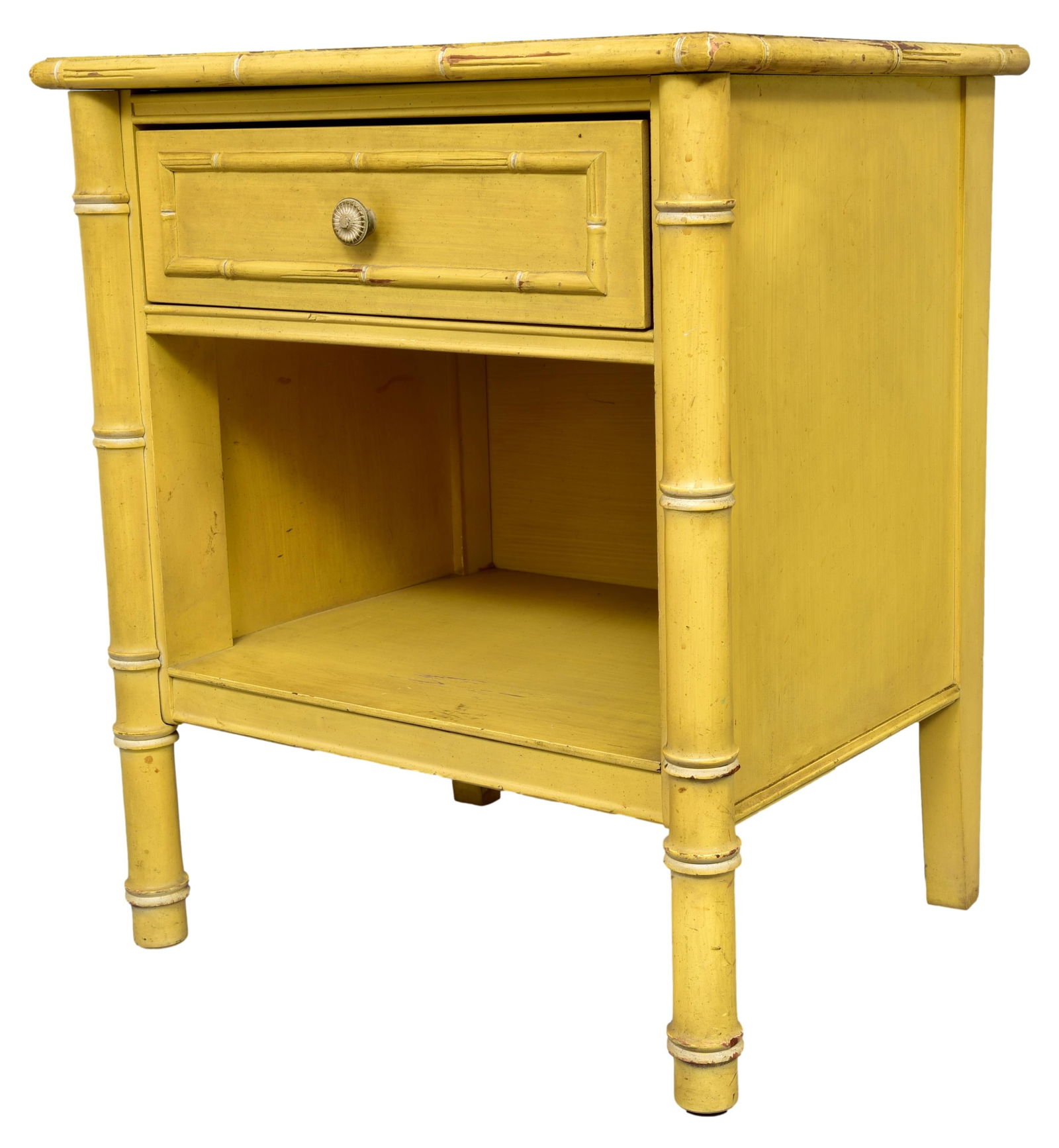 Mid Century Modern Faux Bamboo Thomasville Allegro Nightstand: Dimensions: 20”W x 16”D x 24”H Town Auction House & Gallery also offers local delivery to Manhattan, Connecticut and Westchester for most items excluding large furniture. For a price
