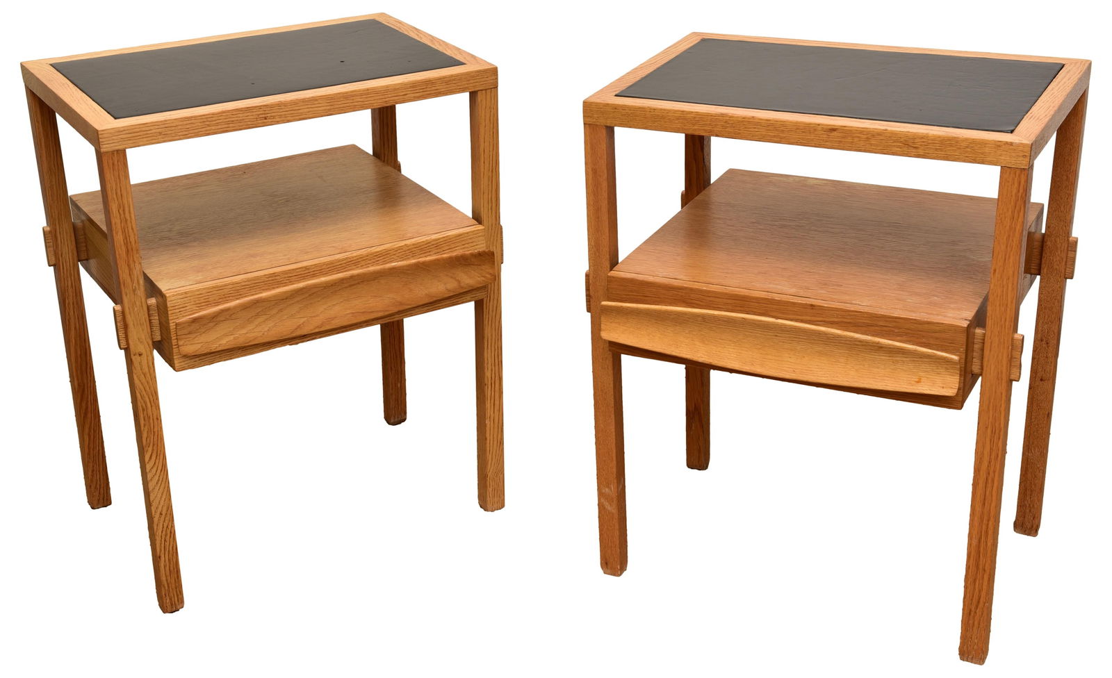 Pair of Harold Schwartz Romweber Oak Sculptural Nightstands With Leather Tops (1 of 9)
