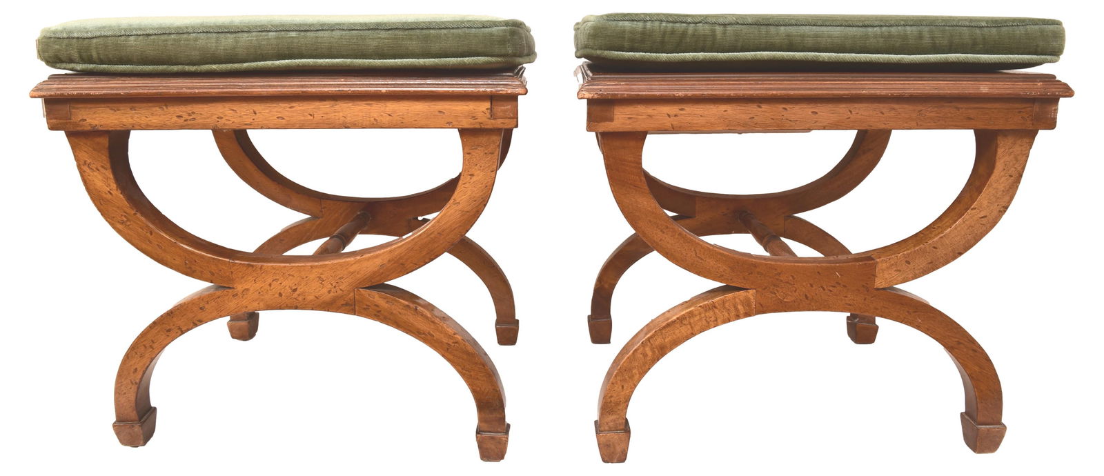 Pair Of Regency Style Curule Carved Wood Benches With Removable Cushions (1 of 7)