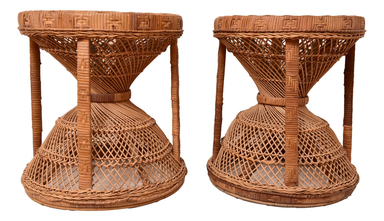 Pair Of Vintage Wicker Rattan Emmanuelle Peacock Woven Pattern Side Tables (1 of 5)