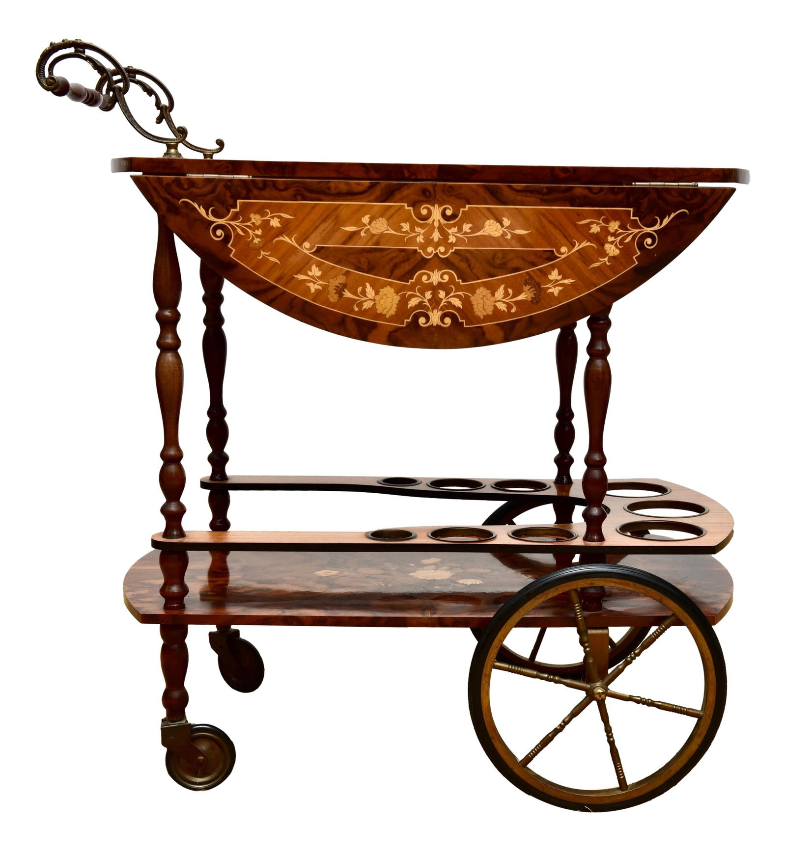 Inlaid Italian Drop Leaf Bar Cart (1 of 14)