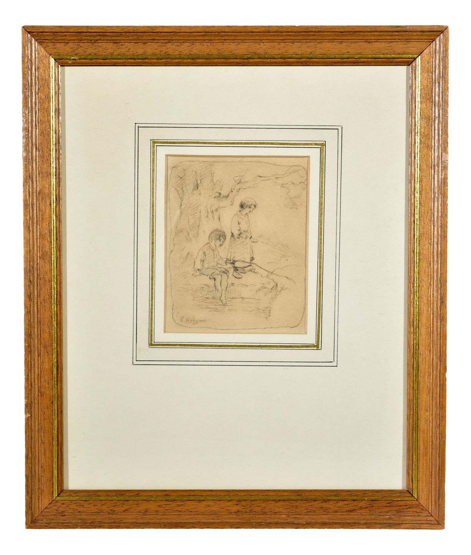 Eugene Higgins (1874-1958) Pencil Drawing Titled “Children Fishing” (1 of 5)