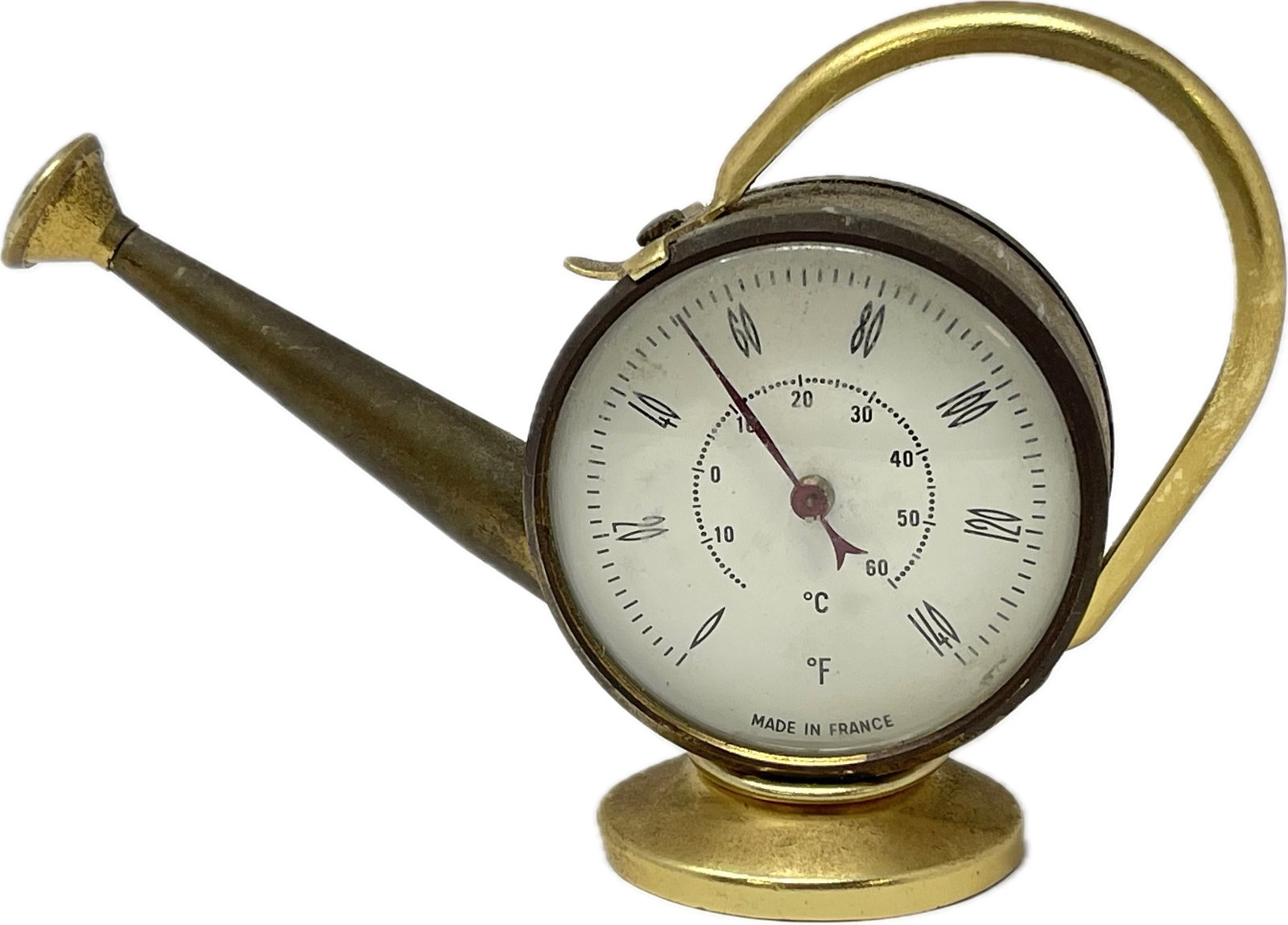 French Miniature Watering Can Temperature Gauge: Dimensions: 5”W x 1 1/2”D x 3”H