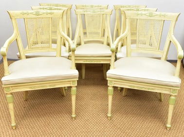 Set Of Eight Louis XV Style Cane Back Chairs With Cushions