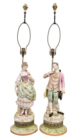 Pair Of Early 18th C. Meissen Figural Table Lamps