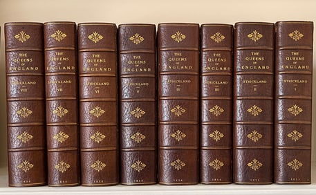 Queens of England Agnes Strickland Leather Bound Antique Books and Hand Written Letter