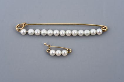Pair of 14k Yellow Gold Pearl Pins