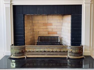 Antique Brass Fretted Fireplace Fender With Lion Paw Feet