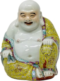 Chinese Famille Rose Porcelain Figure Of A Smiling Budai, Impressed Seal Mark