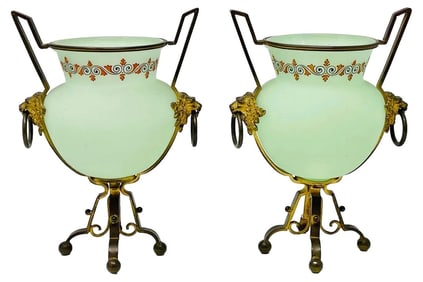 Pair Of 19th Century French Opaline Vases In Ormolu Casements