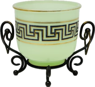 19th Century French Opaline Greek Key Cachepot