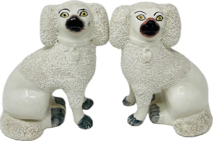 Pair Of 19th Century English Staffordshire Poodle Figurines