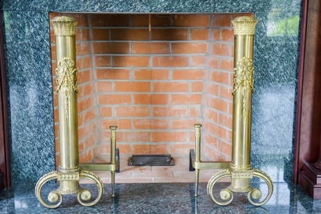 Fireplace Brass Andirons: Dimensions: 12"W x 23"D x 30 1/2"H Town Auction House & Gallery offers local delivery to Manhattan, Connecticut and Westchester for most items excluding large furniture. For a price quote on delivery,