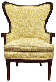 Victorian Wingback Carved Wood Upholstered Armchair