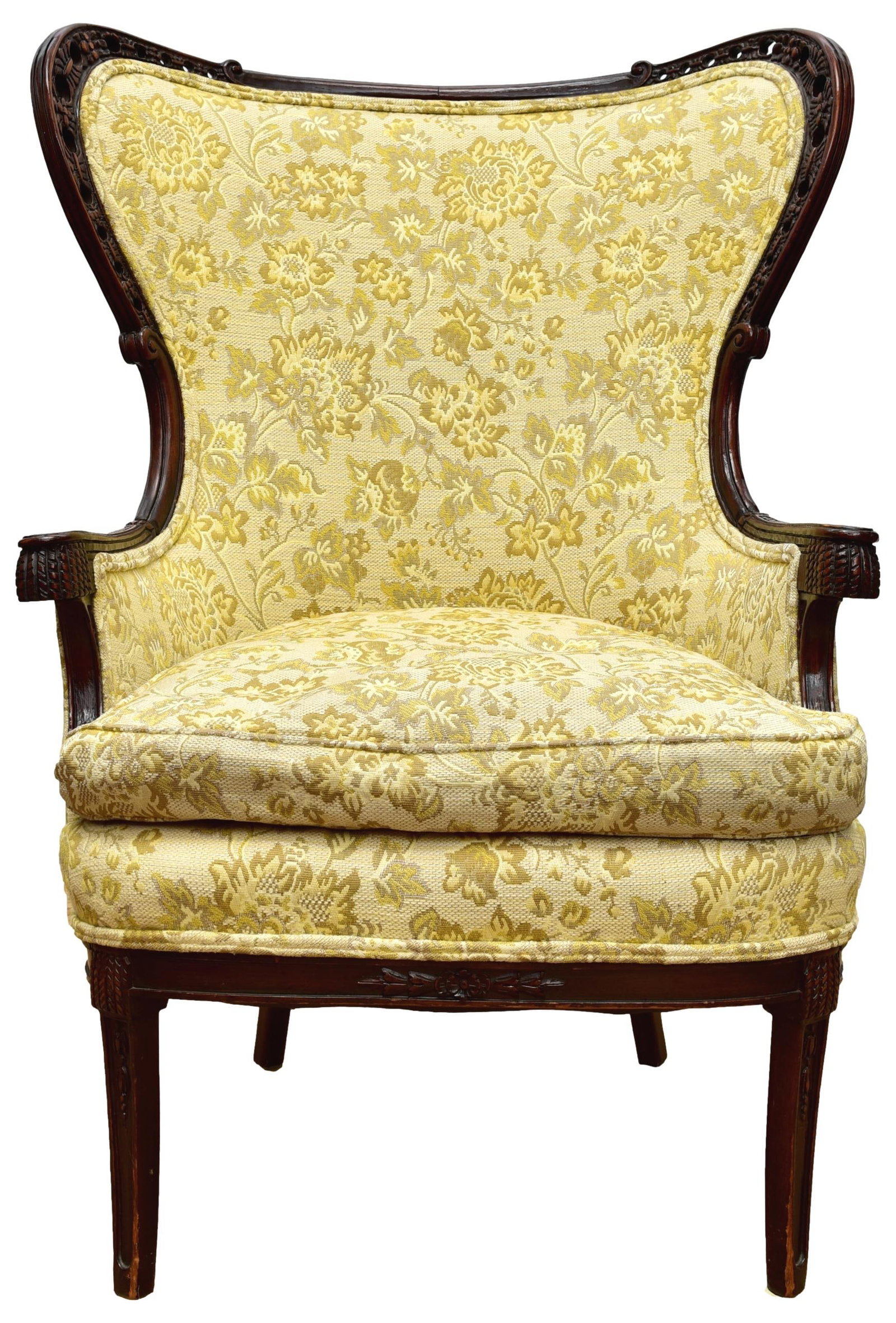 Victorian Wingback Carved Wood Upholstered Armchair (1 of 12)