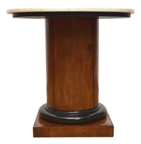 Art Deco Style Round Column Table With Marble Top
