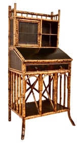 Antique Ca. 1880 English Tortoise Bamboo Secretary Desk