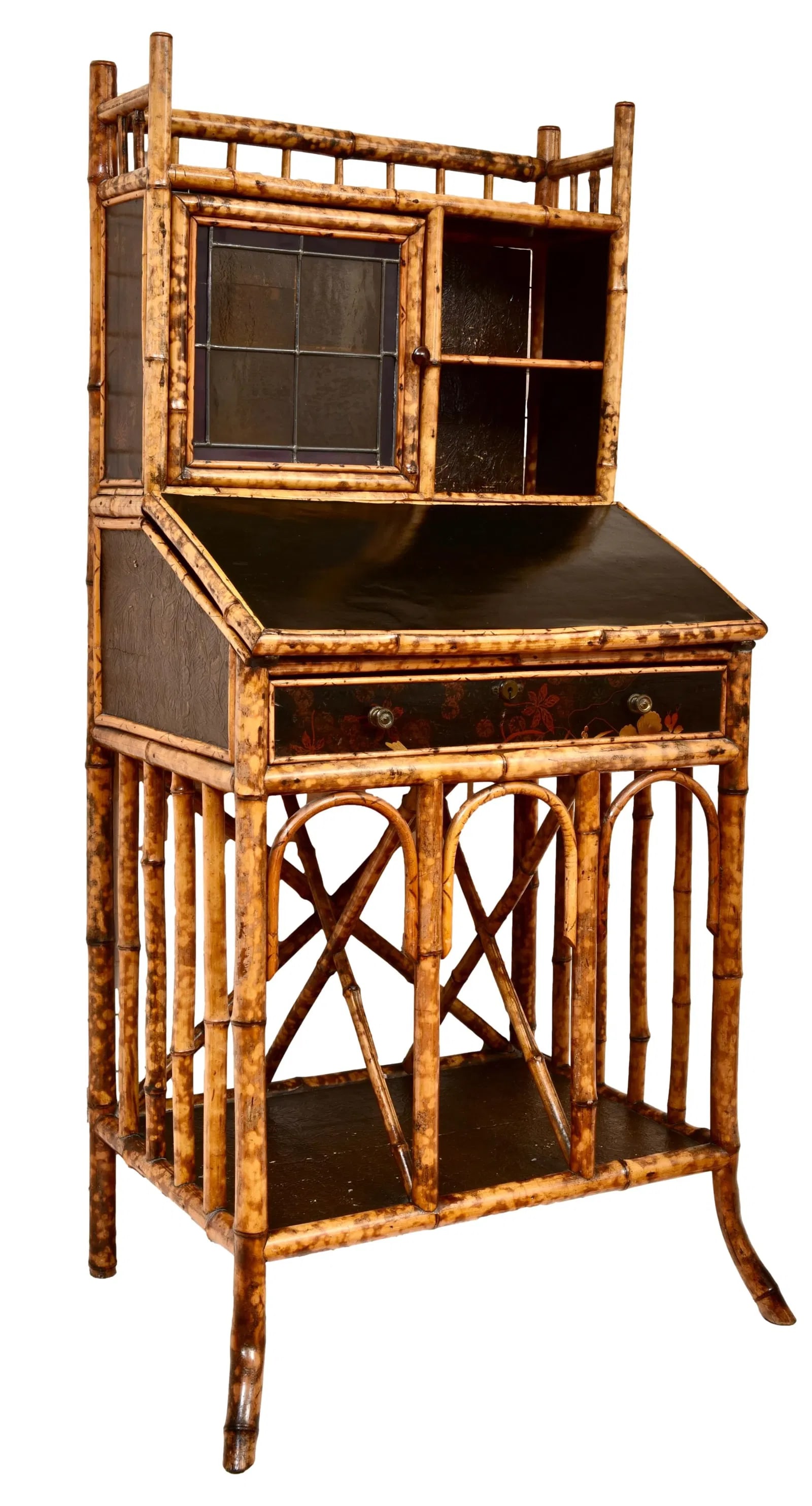 Antique Ca. 1880 English Tortoise Bamboo Secretary Desk (1 of 17)
