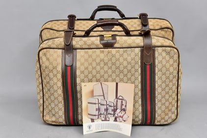 Pair of Vintage Gucci GG Canvas and Pigskin Leather Suitcases