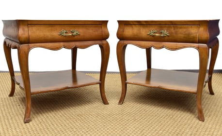 Pair of French Provincial Louis XV Nightstands With Glass Tops