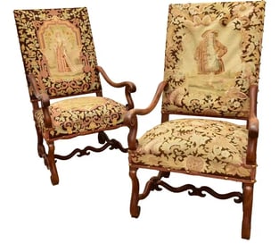 French Needlepoint Armchairs Louis XIV Style, 19th Century