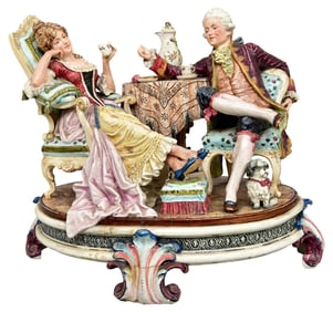 Royal Dux Bohemia Figurine Centerpiece Titled Afternoon Tea