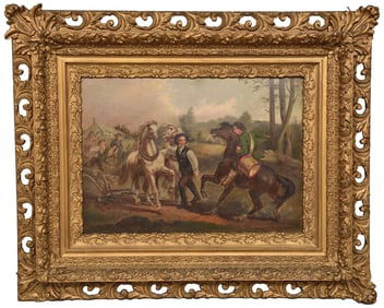 Signed Hart “The Ride of Paul Revere” Oil on Canvas Painting in Carved Gilt Wood Frame