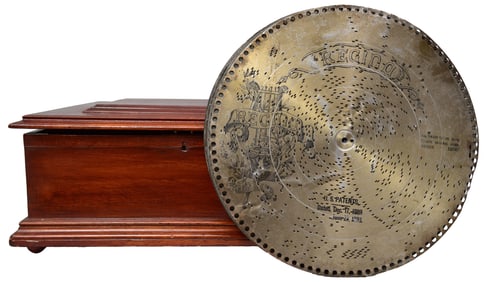 19th Century Regina Mahogany Table Top Music Box and 10 Discs