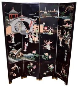 Chinese Coromandel Lacquered Four Panel Screen