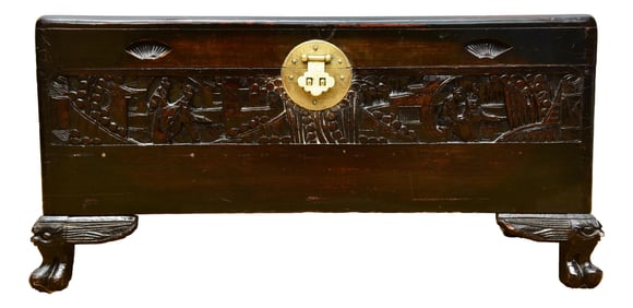 Chinese Carved Wood Camphor Trunk