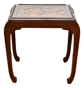 Chinese Carved Wood Pedestal Stand with Glass Top